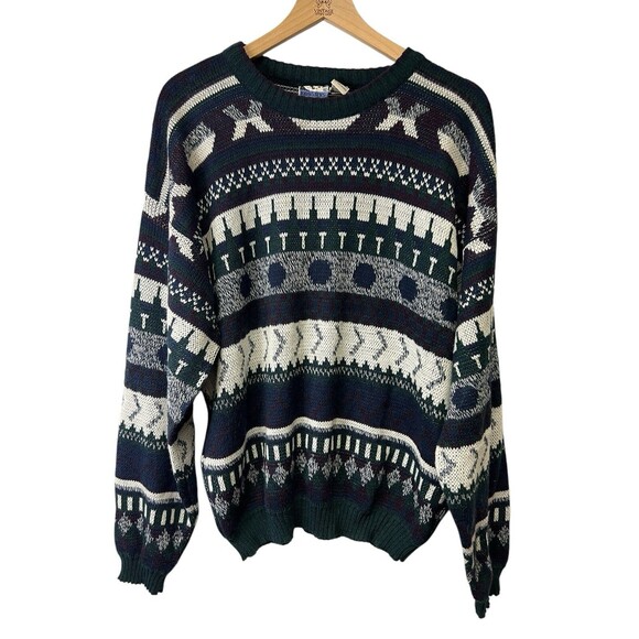 VINTAGE Todays News Sweater Unisex Adult Geometric Pattern Grandpa Fisherman XL - Picture 1 of 16